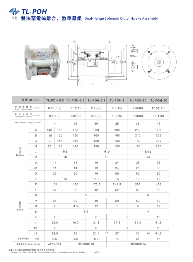 雙法蘭電磁離合器剎車組TL-POH型規(guī)格型號尺寸參數(shù)表